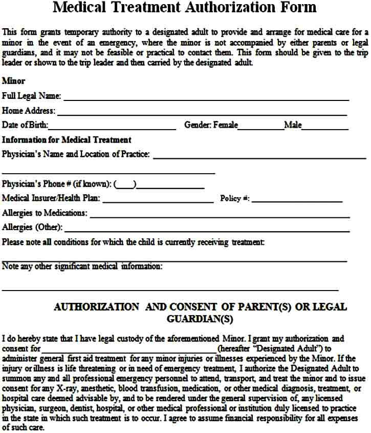 medical treatment authorization form