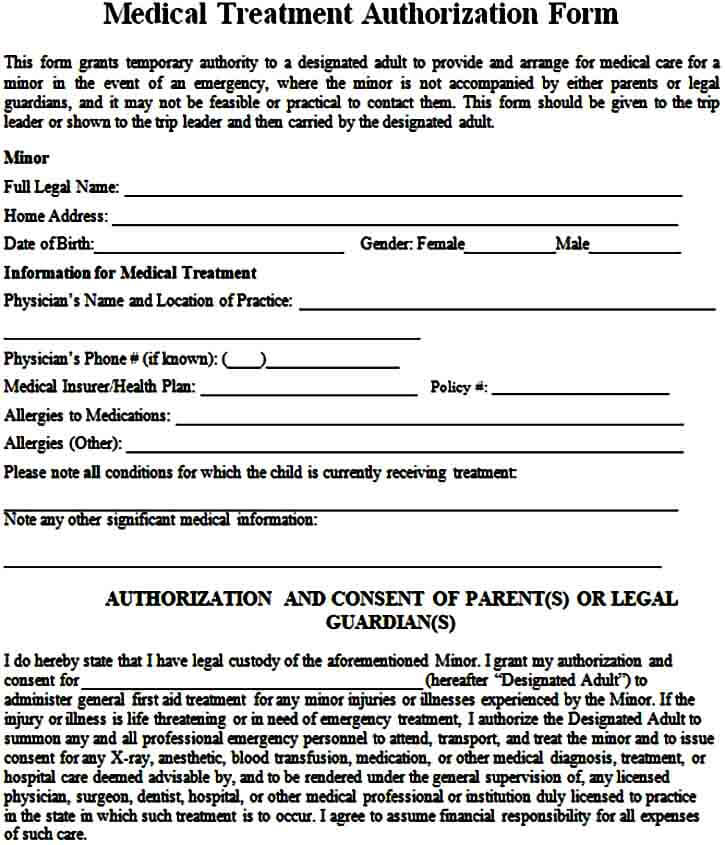 Sample Medical Authorization Form Mous Syusa 5337