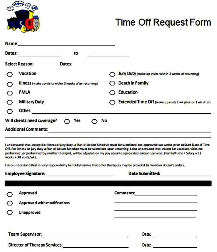 paid time off request form to for