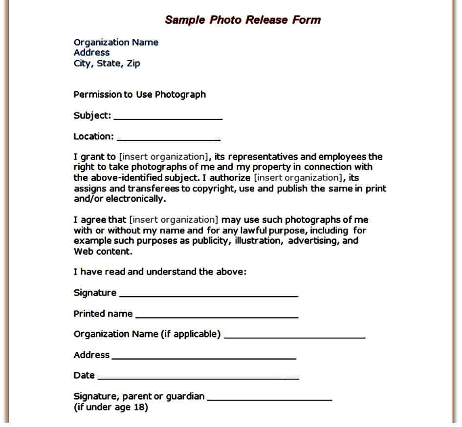 photo print release form