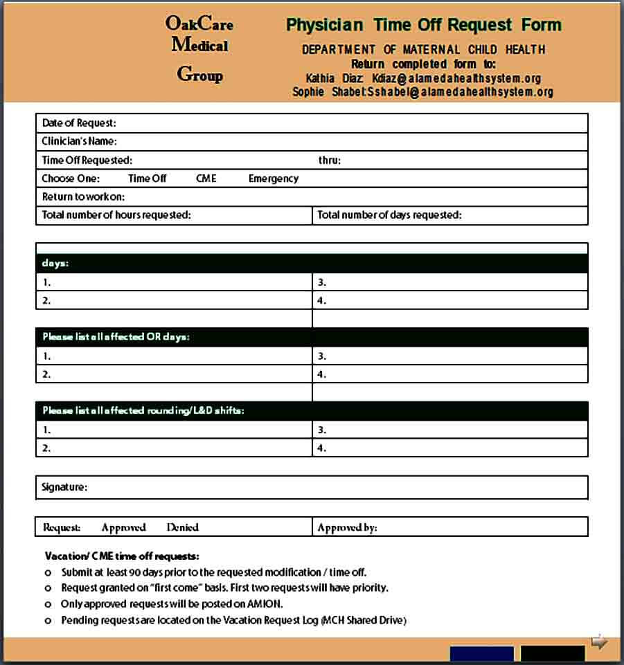 physician time off request form