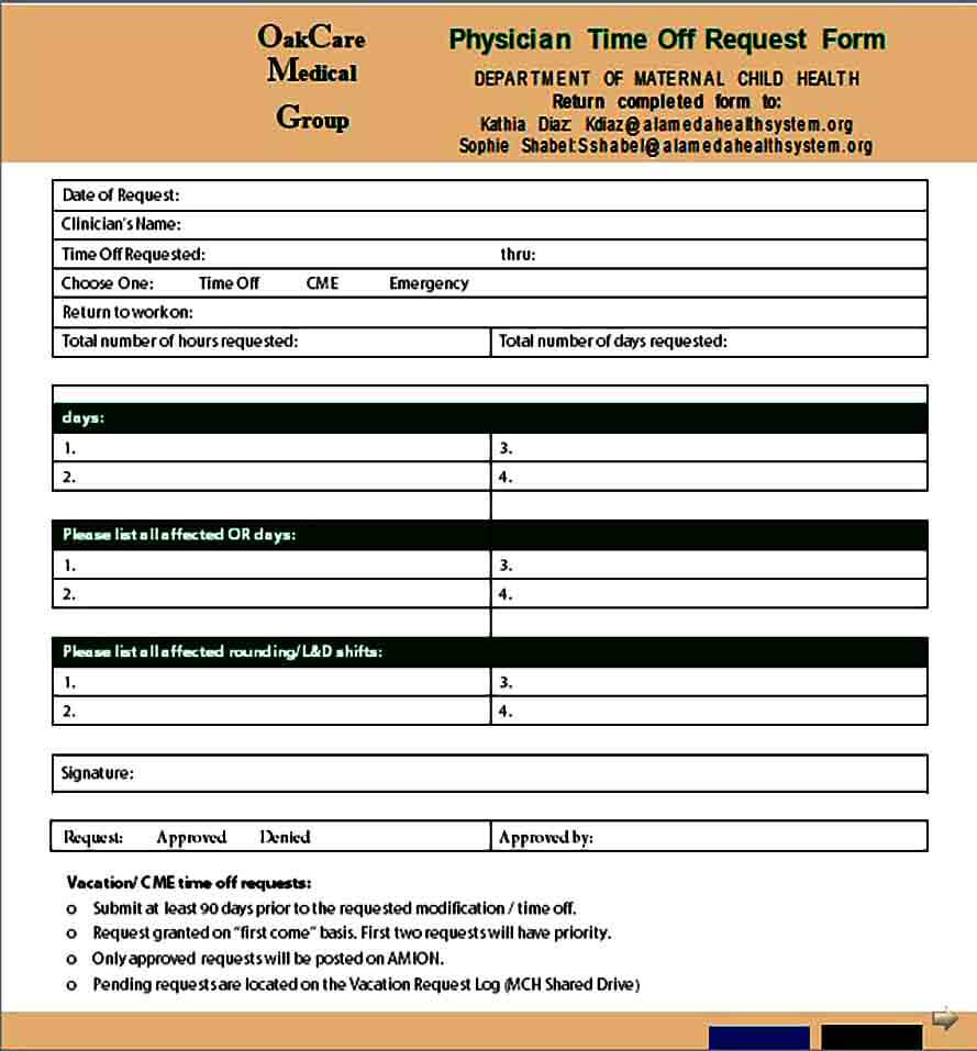 physician time off request form