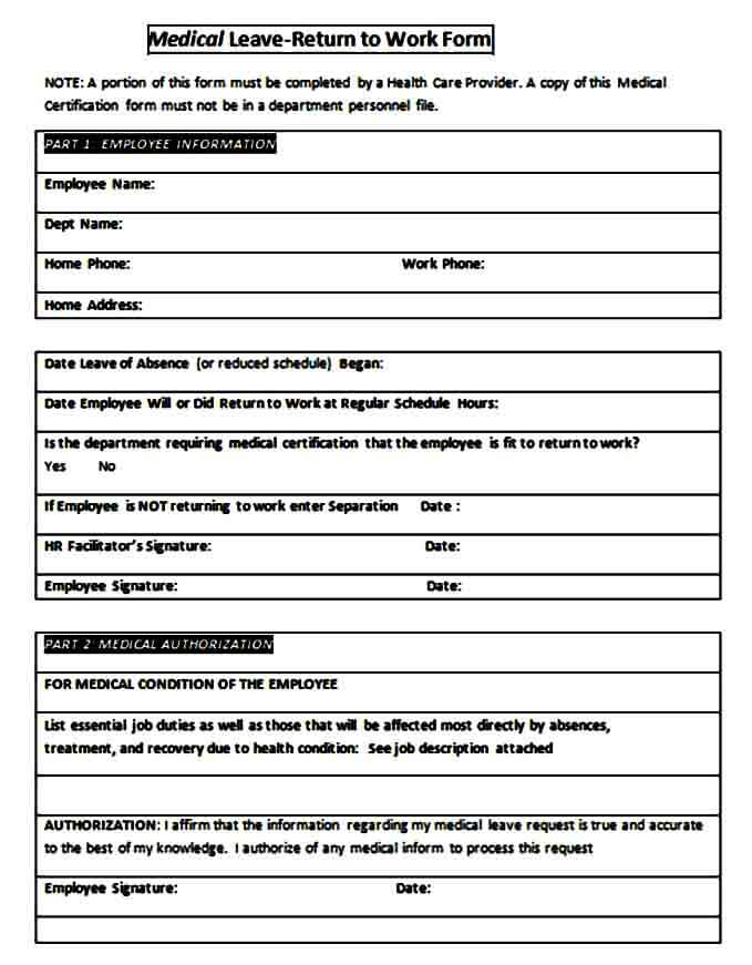 printable return to work medical form