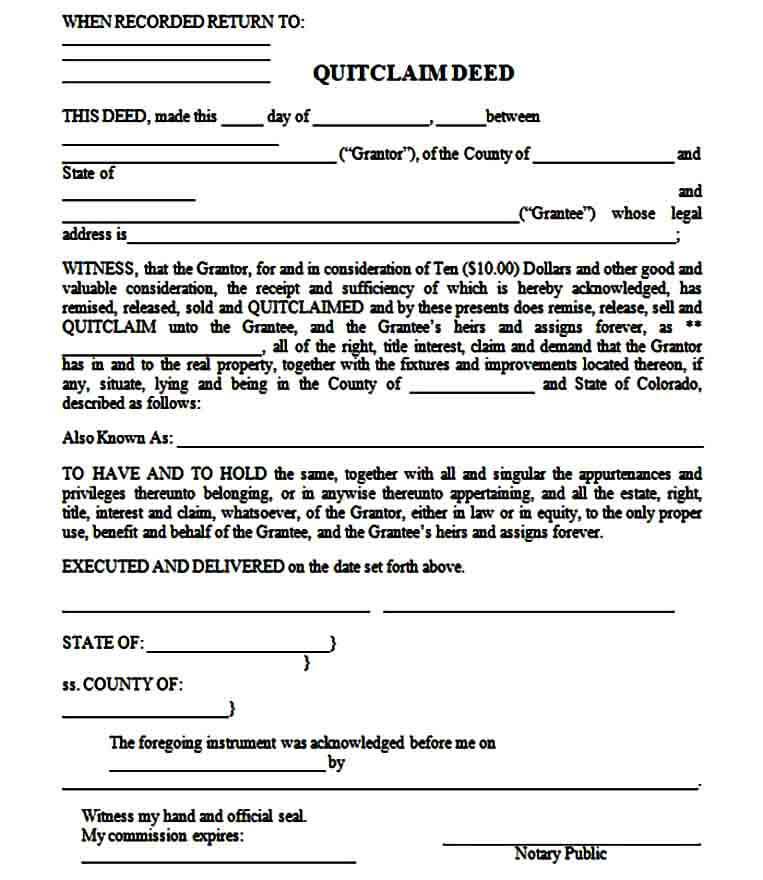 Quitclaim Deed Form Pdf 8943