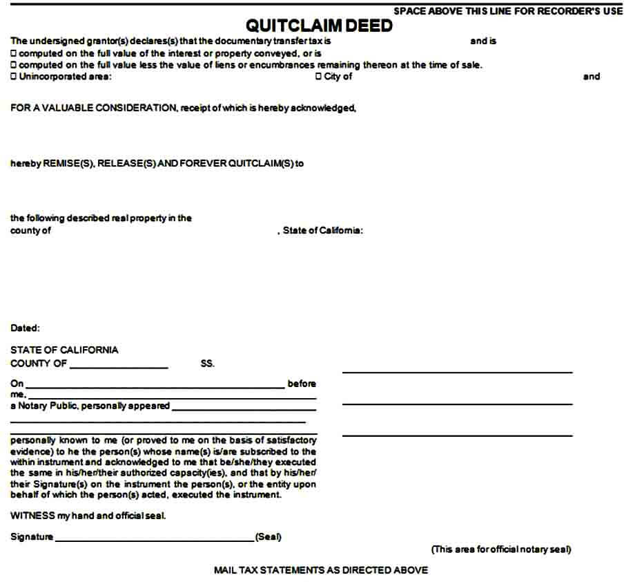 quitclaim deed form