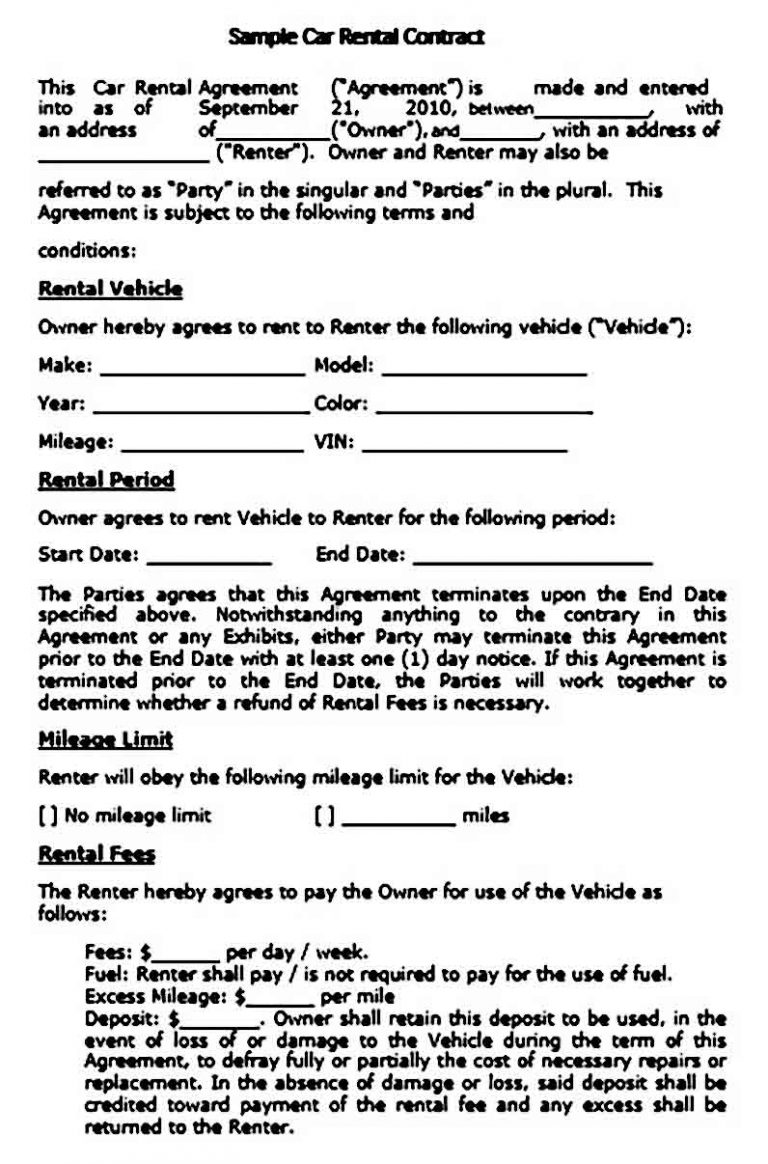 Sample Car Lease Agreement Template | Mous Syusa