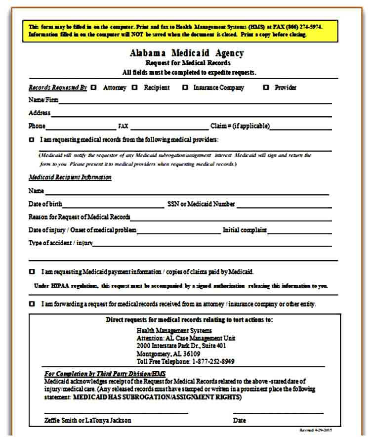 request for medical records form