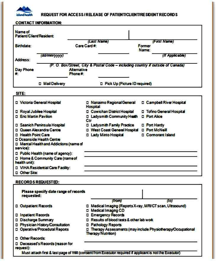 request for release form of patient records
