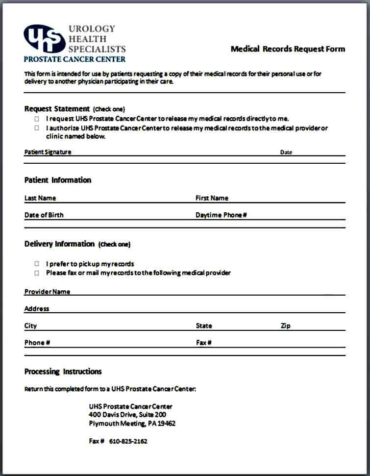 Medical Records Request Form Template 1913