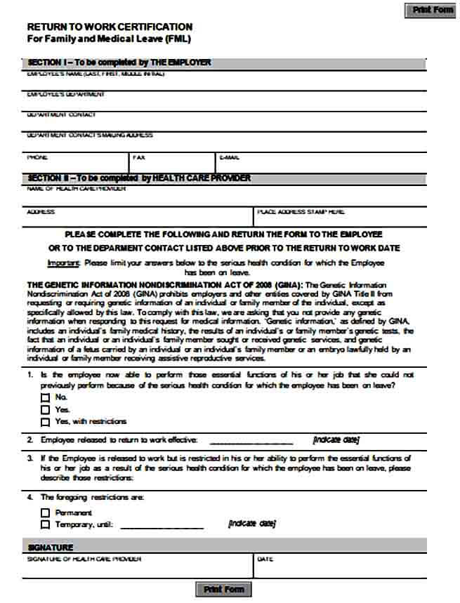 return to work medical certification form