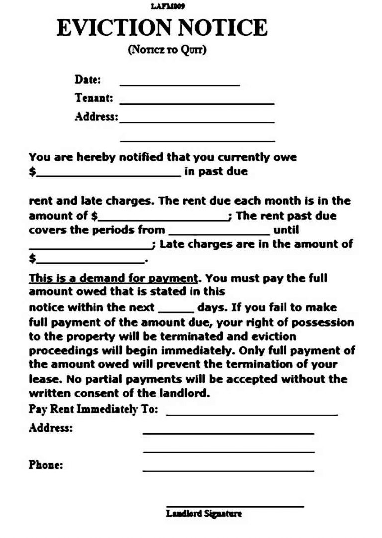 Printable Eviction Notice Template 