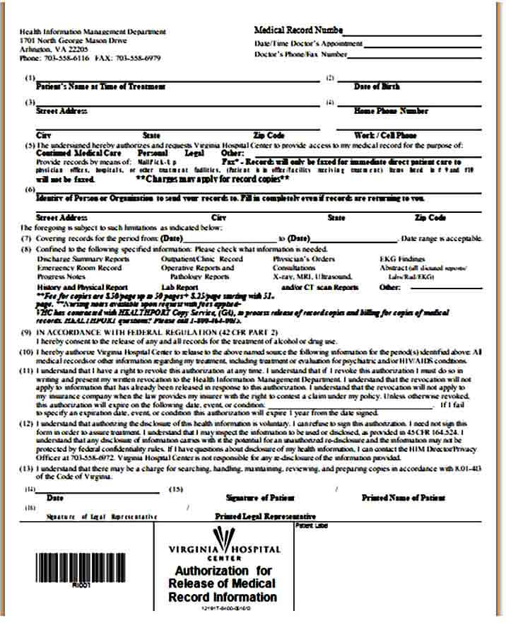 sample medical records request form