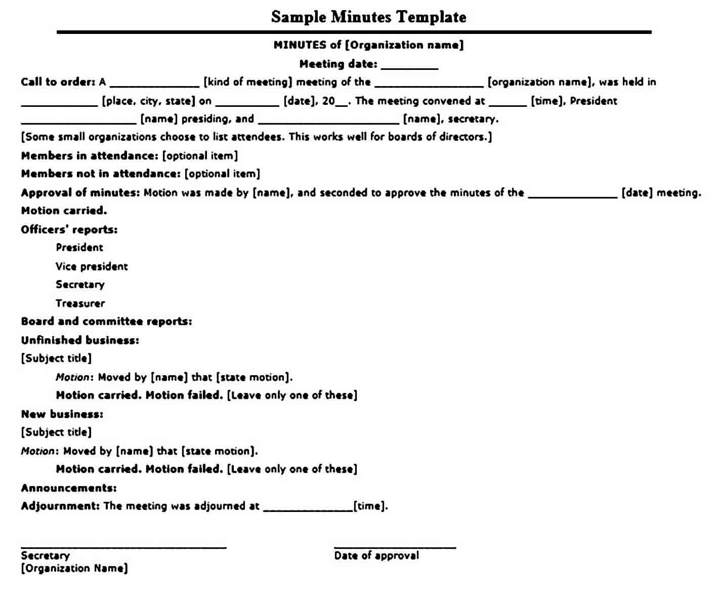 sample meeting minutes templates