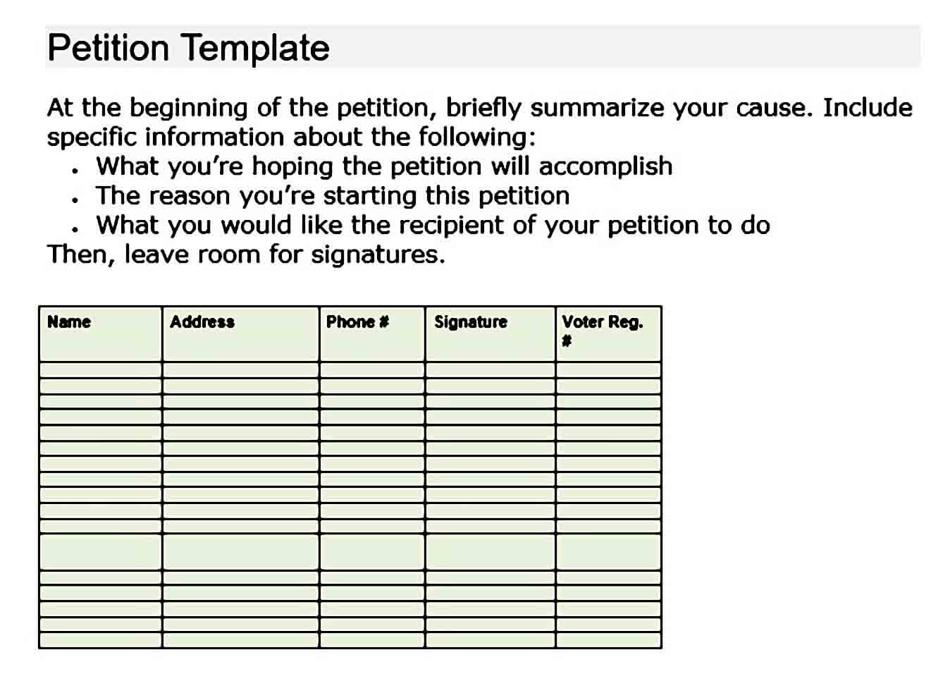 sample petition form word