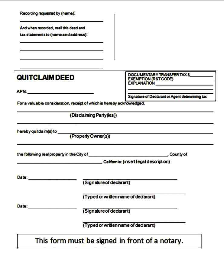 sample quit claim deed form