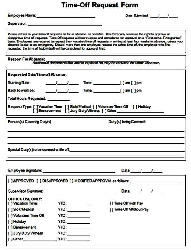 sample time off request form