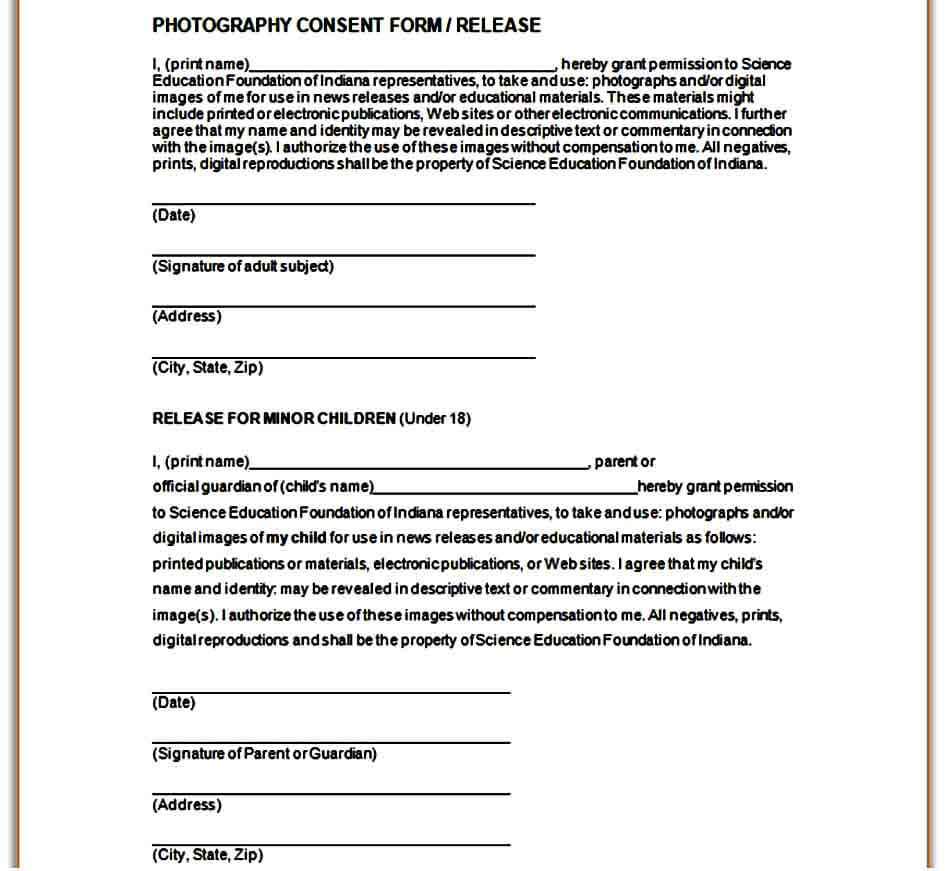 standard print release form