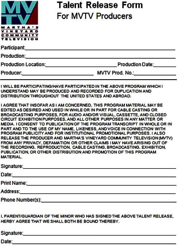 talent release form for tv producers