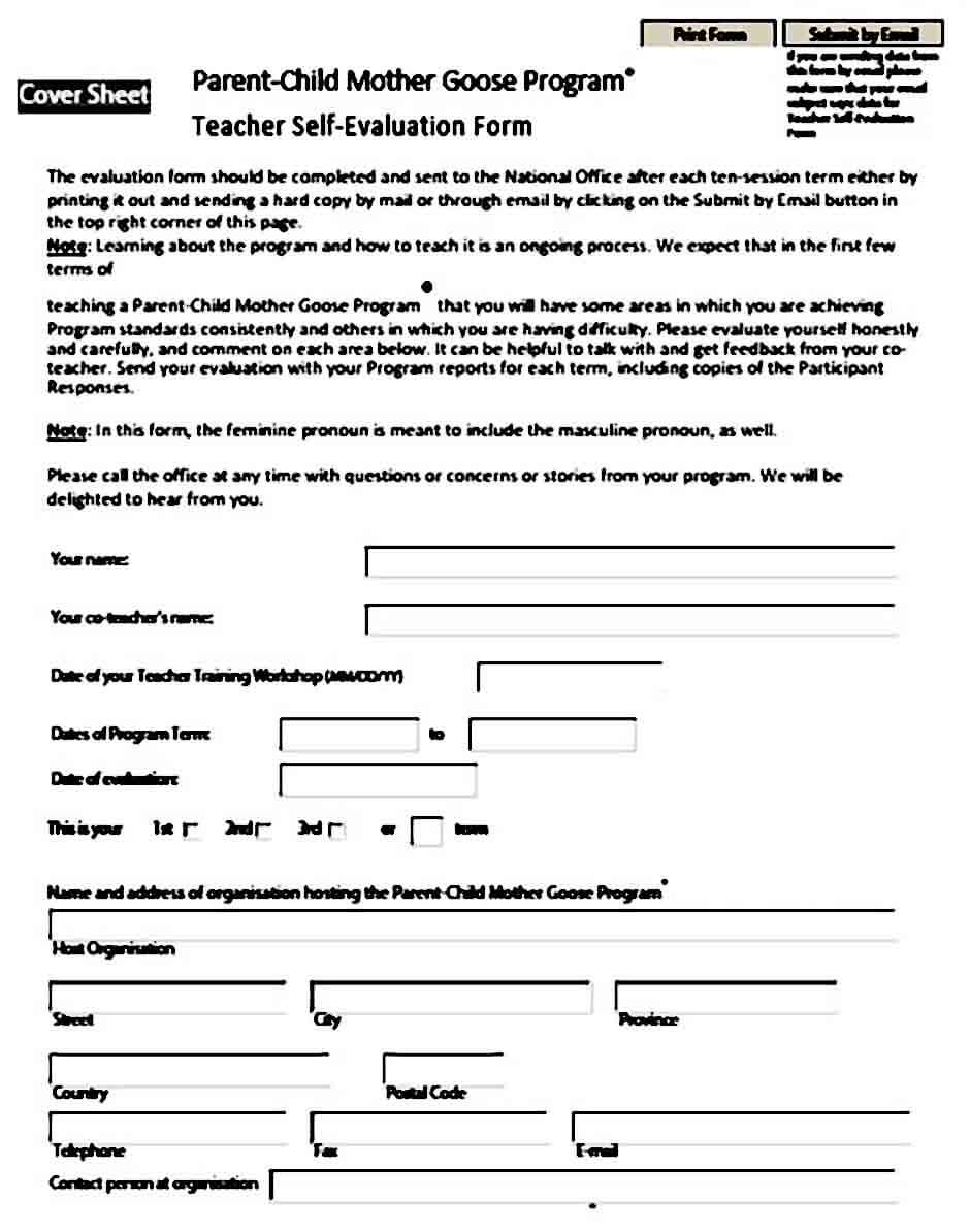 teacher self evaluation form