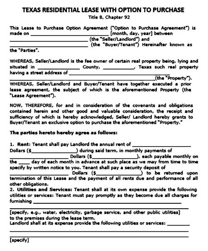 Sample Texas Residential Lease Agreement Printable | Mous Syusa