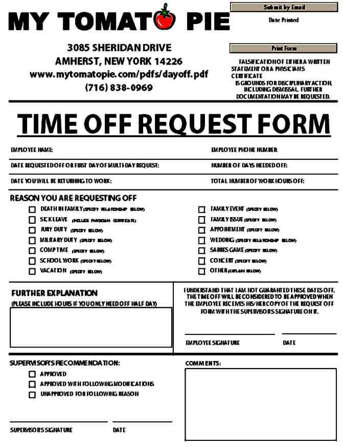 time off request form