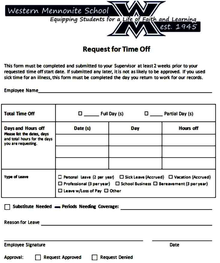 time off request form example