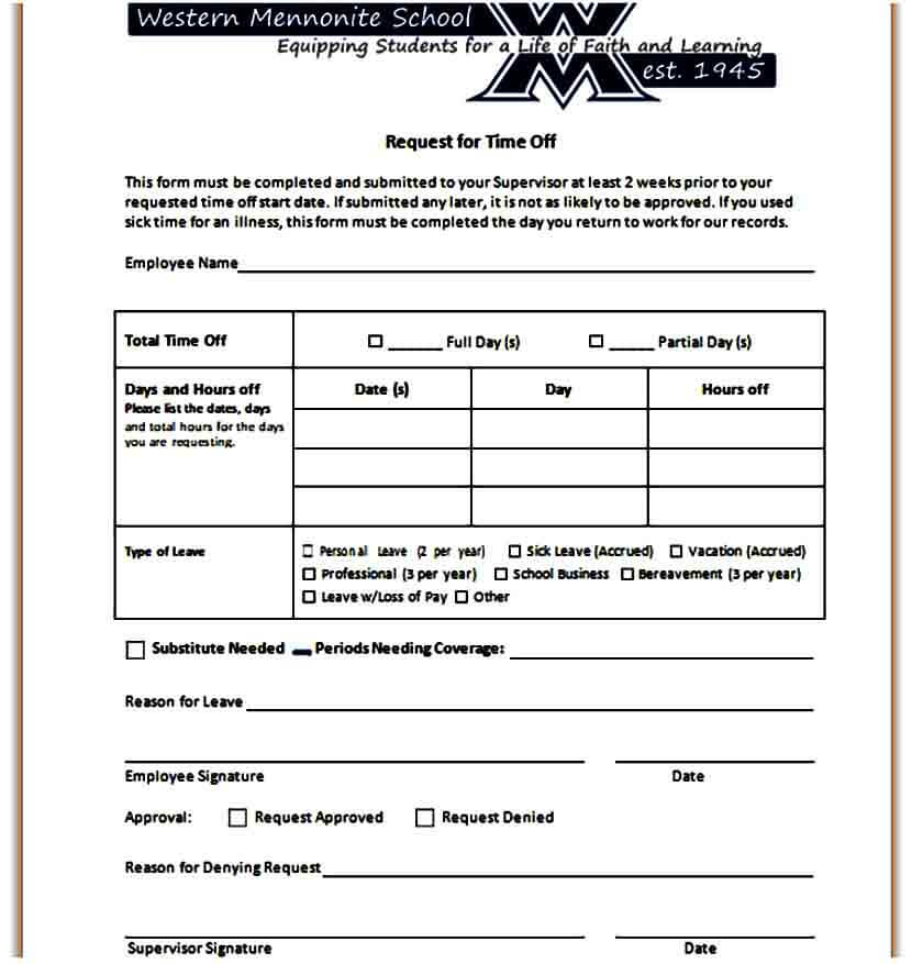 time off request form example