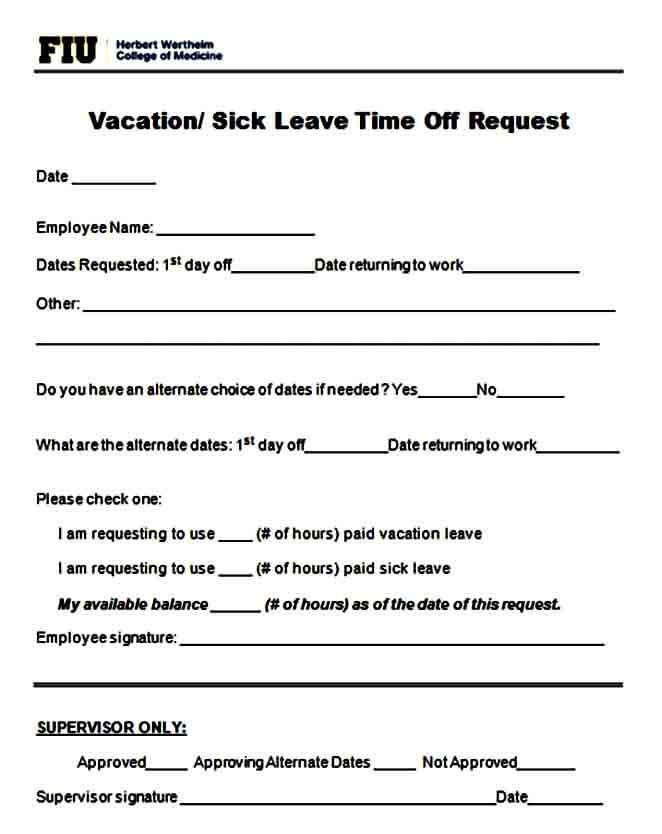 vacation time off request form