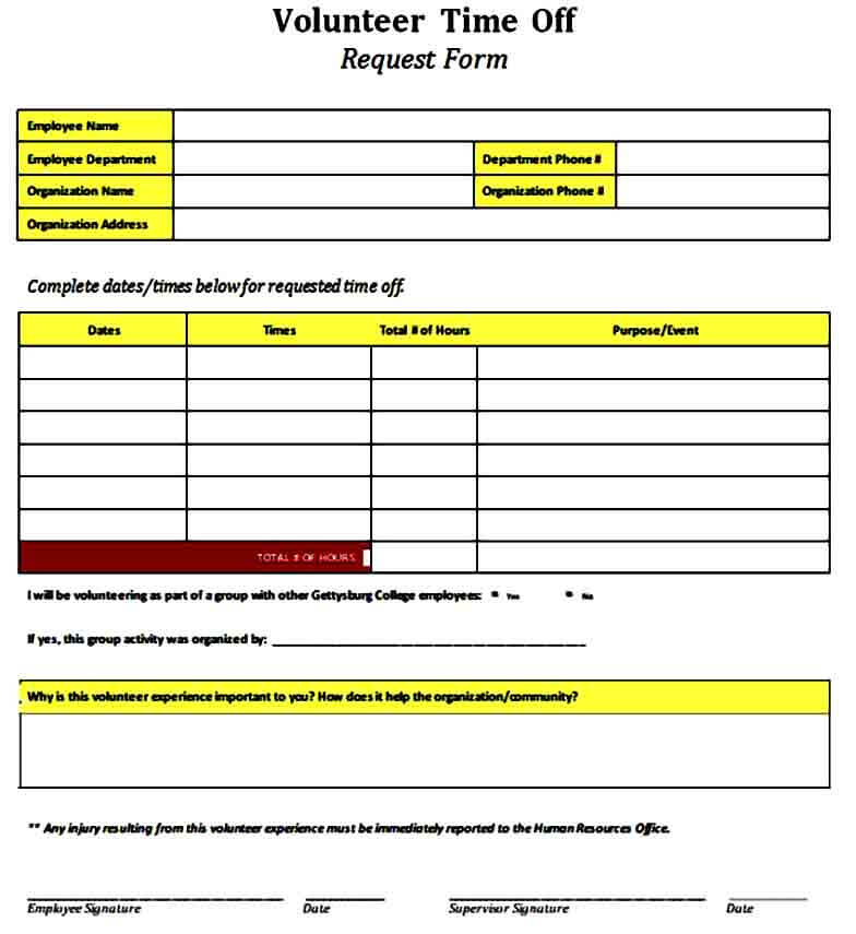 volunteer time off request form