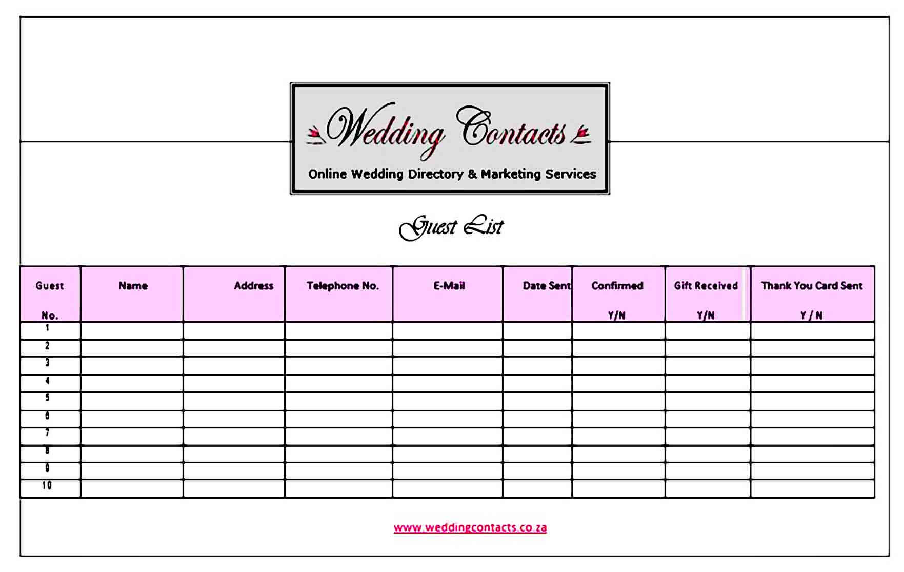 wedding guest list templates