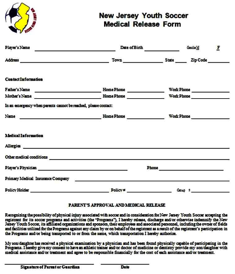 youth soccer medical release form