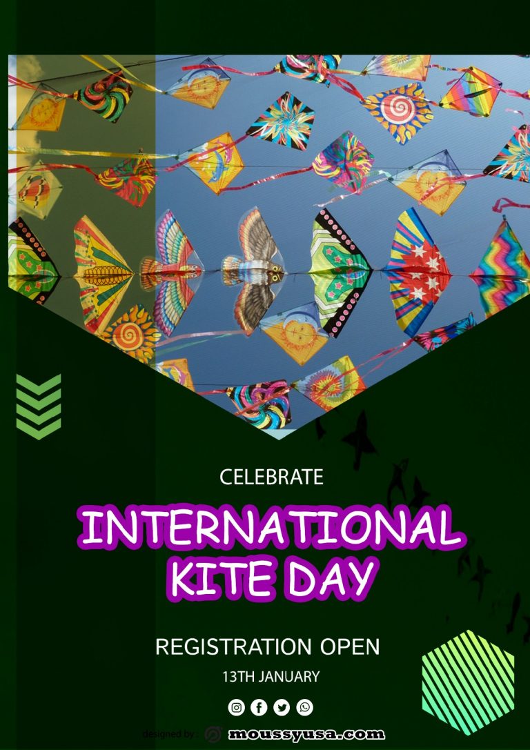 Free International Kites Day Flyer psd template Mous Syusa