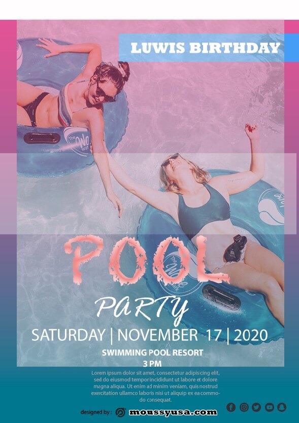 Pool Party Birthday template design