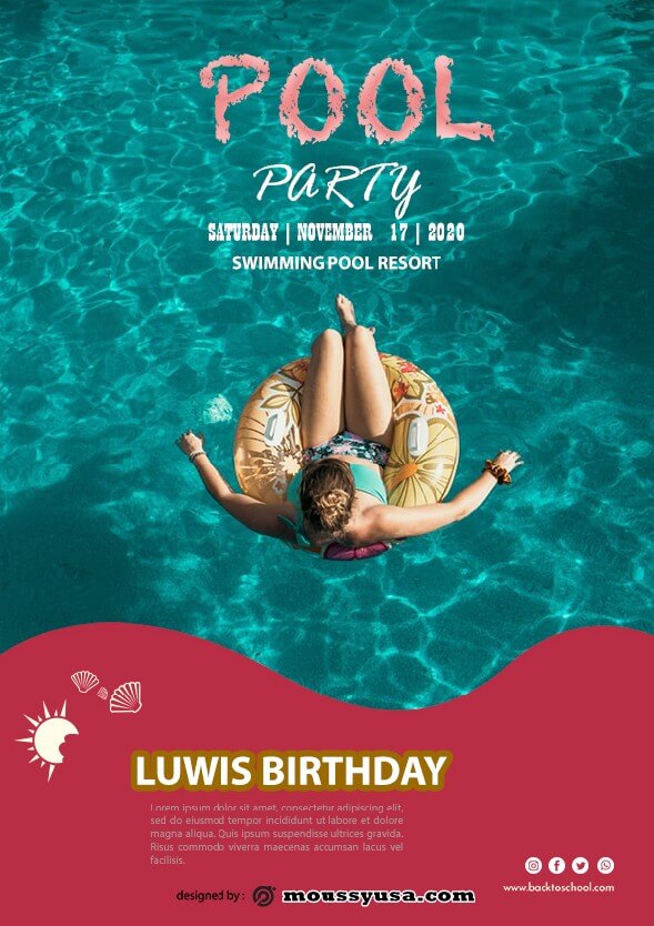 psd template for Pool Party Birthday