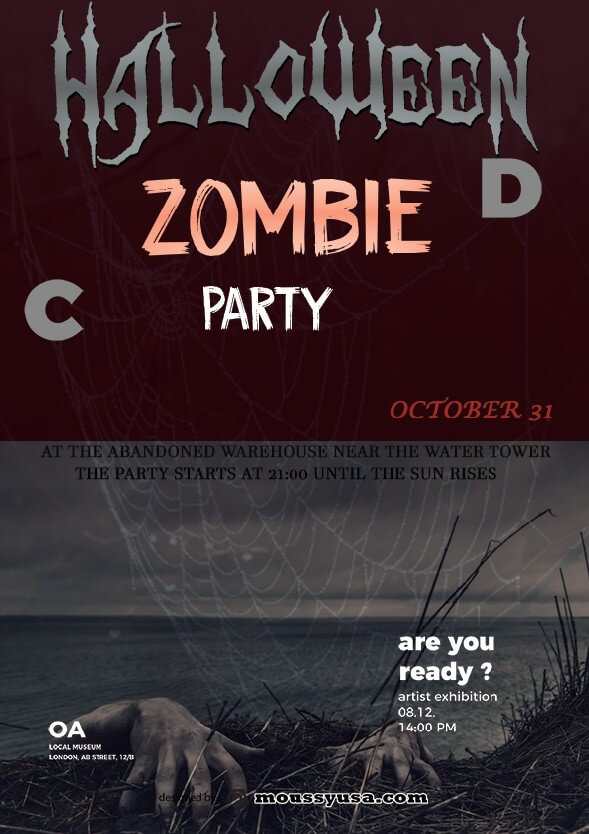 psd template for zombie halloween flayer