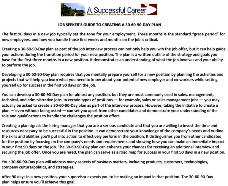 30 60 90 Action Plan Template