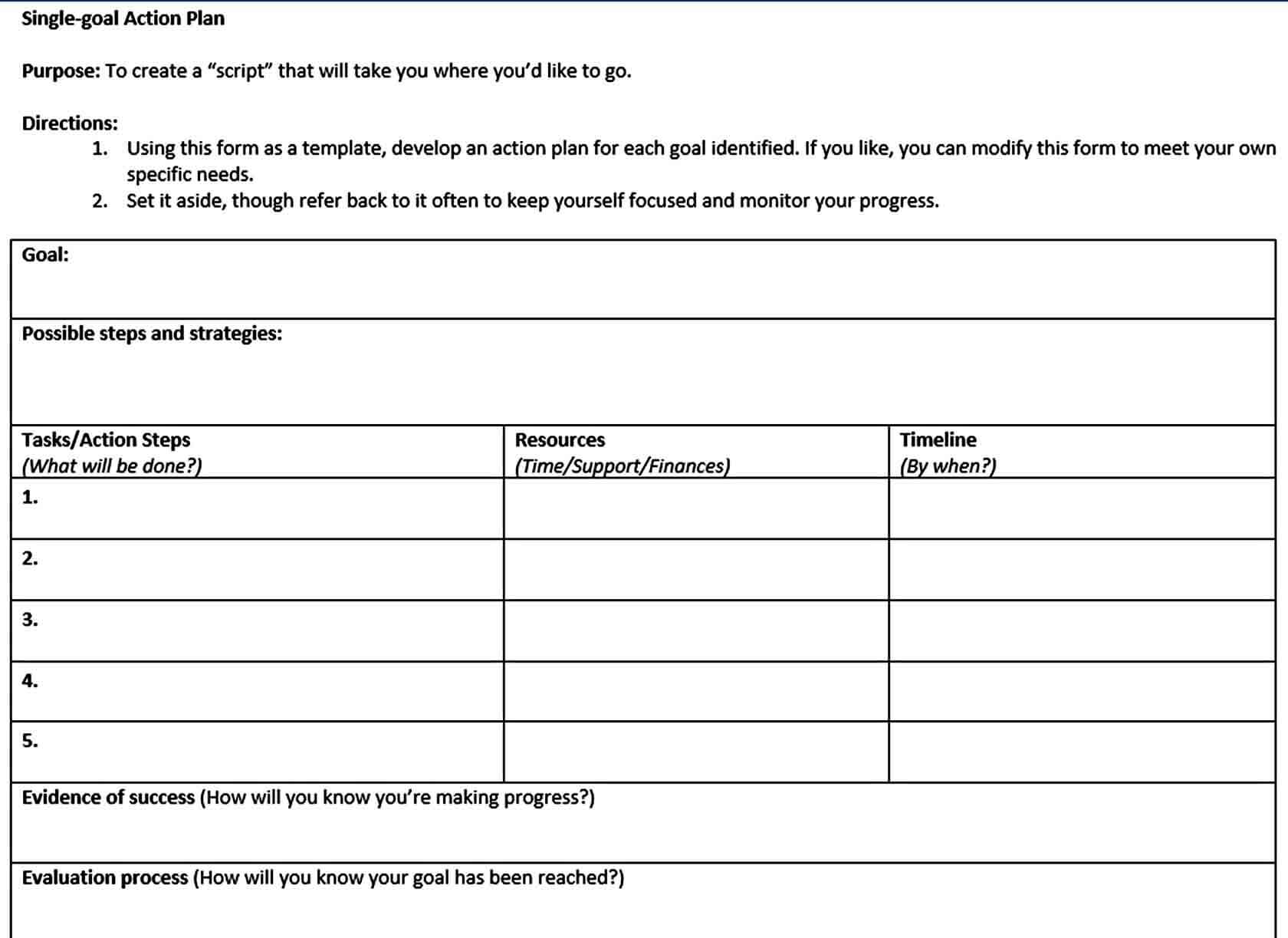 Templates Year Career Action Plan Template Word Free Do