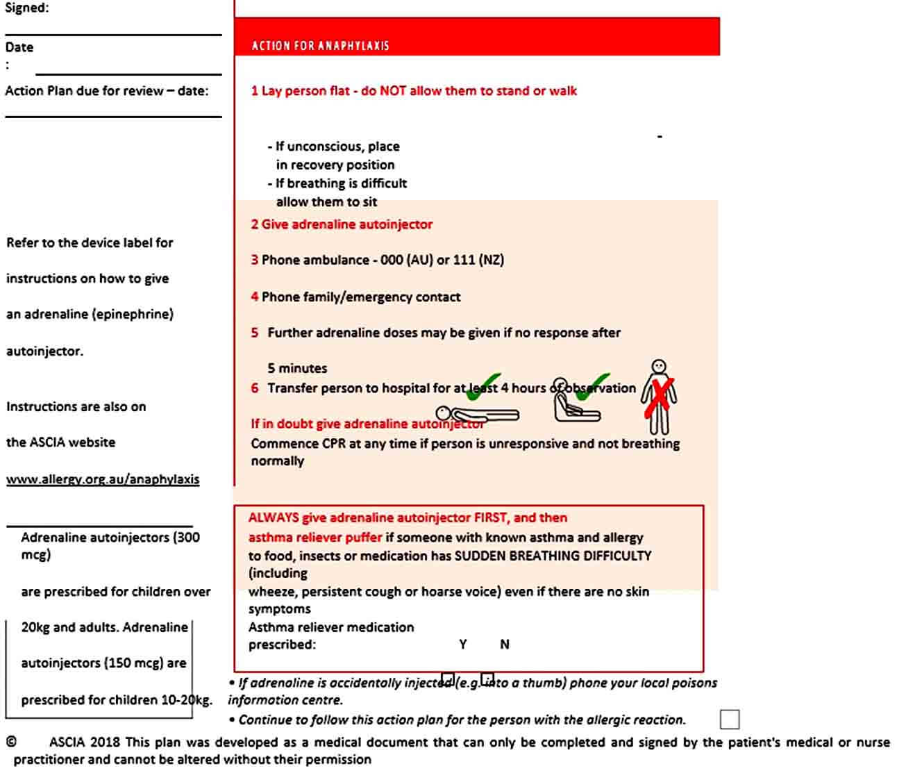 Templates ASCIA Action Plan Anaphylaxis Gener