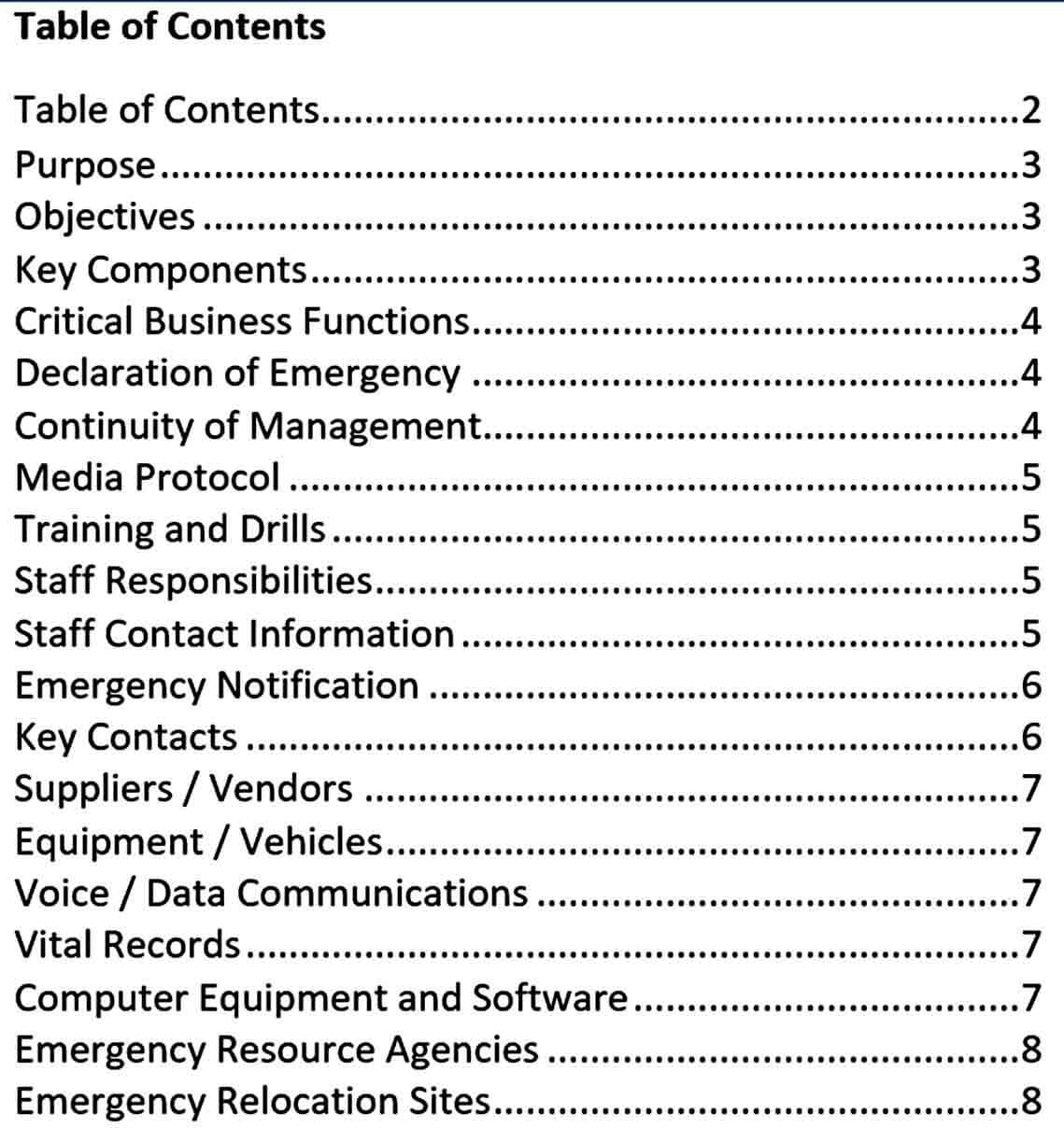 Templates Emergency Preparedness and Business Continuit