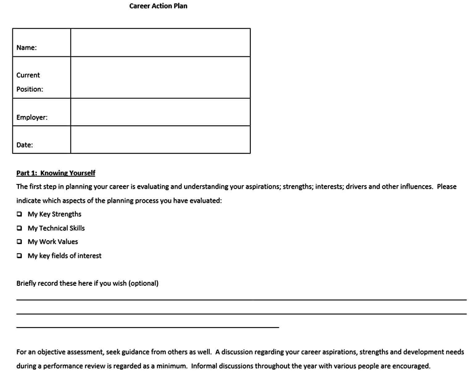 Templates Free Career Action Plan Template Word