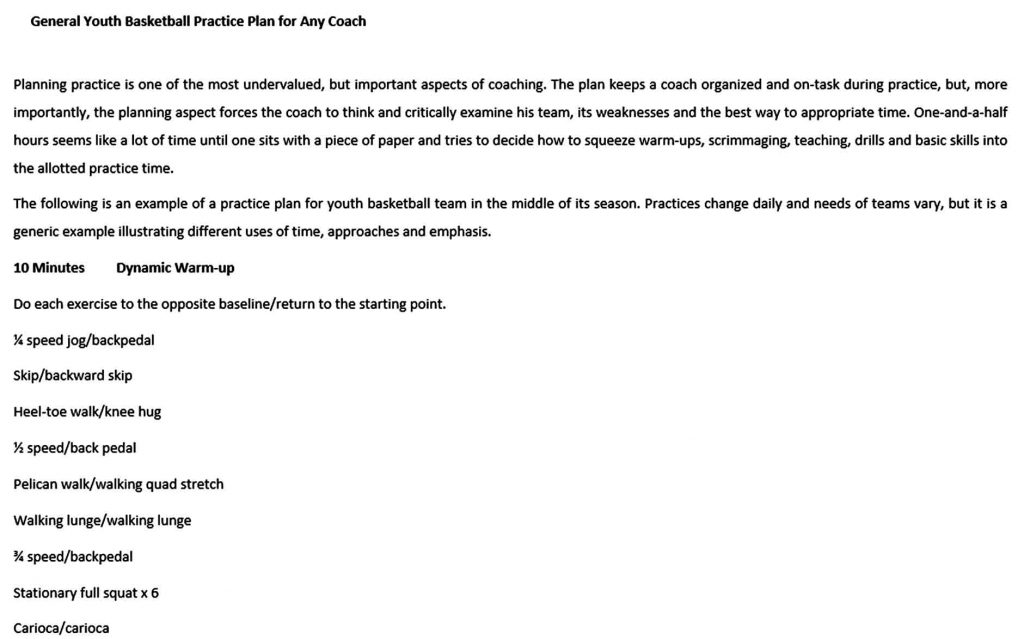 Templates General Youth Basketball Practice Plan for Any Coach Free Word Do