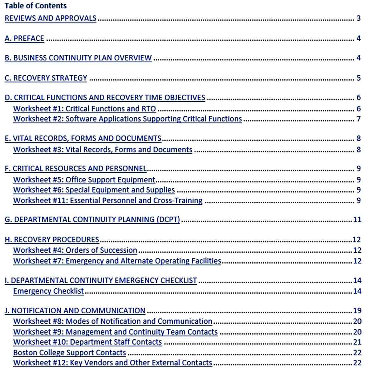 Templates Sample Business Continuit