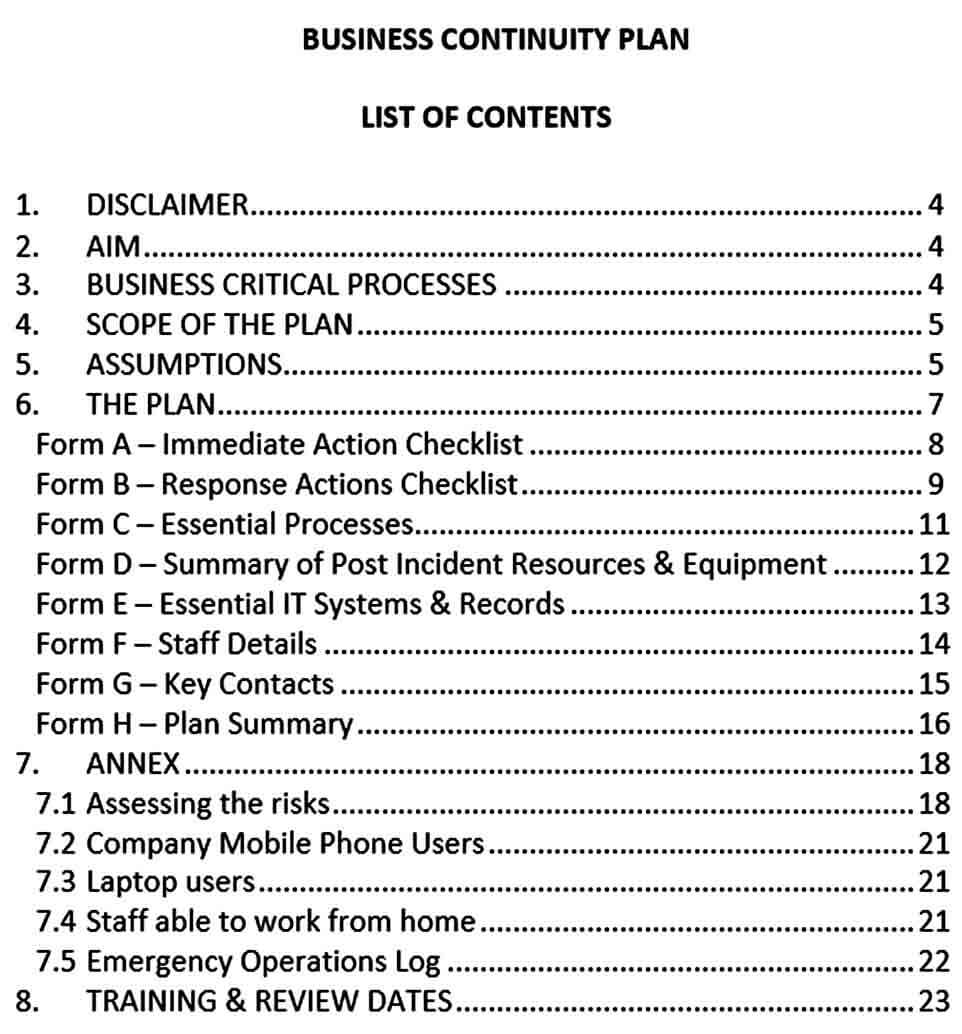 Templates Small Business And Voluntary Organisation Business Continuity Plan Te