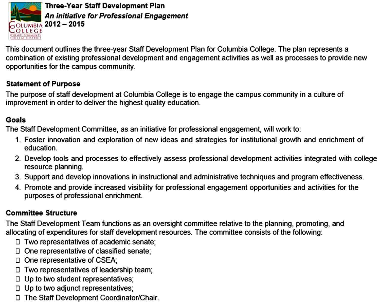 Templates Staff Development Plan O