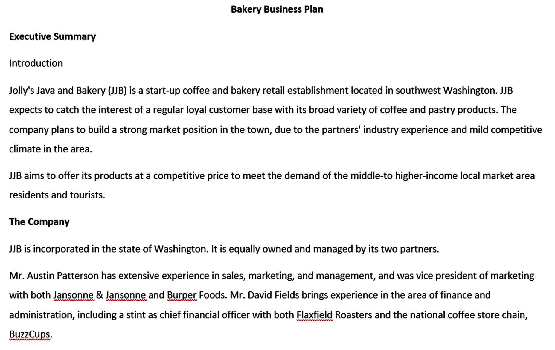 Templates bakery business plan