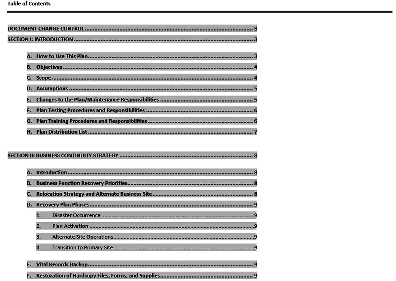 Templates business continuity plan templat