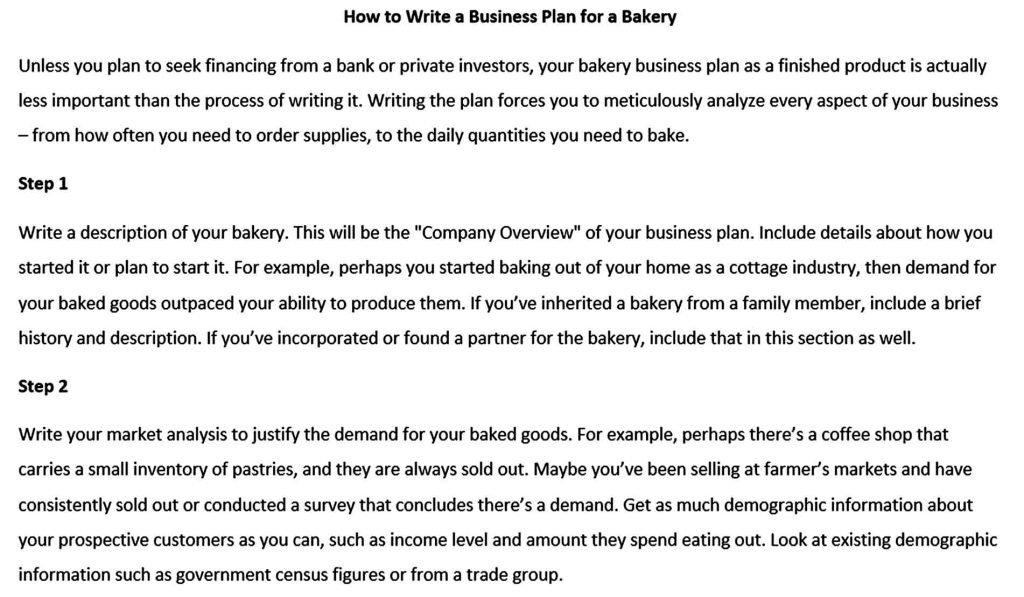Templates how to write a bakery busines