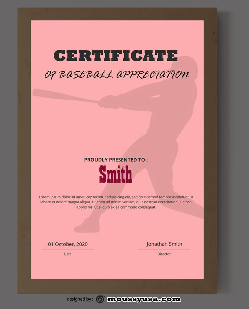 Baseball Certificate Design PSD