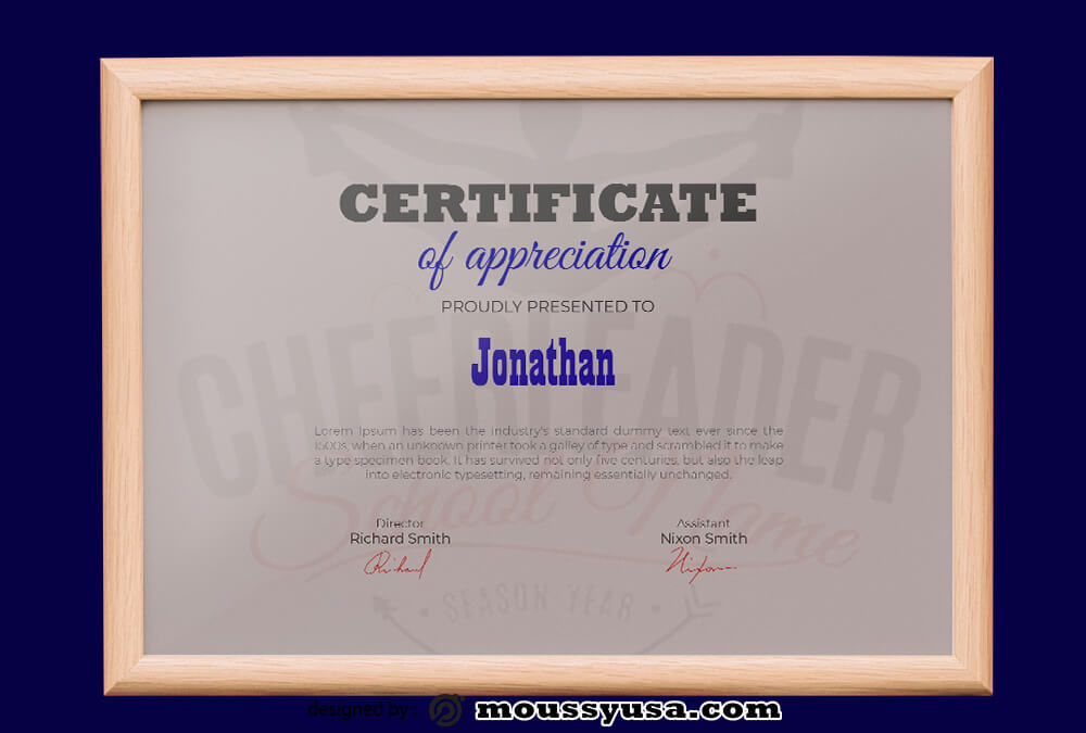 Cheerleading Certificate Design PSD