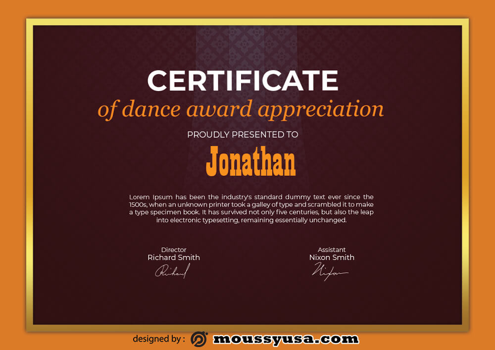 Dance Award Certificate psd template free | Mous Syusa